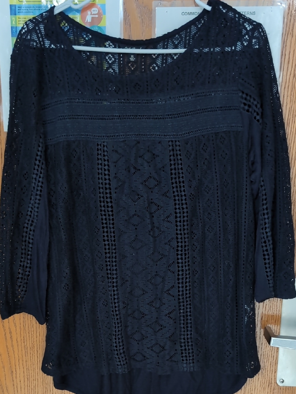 Lucky Brand Black Crochet Openwork Sweater Top